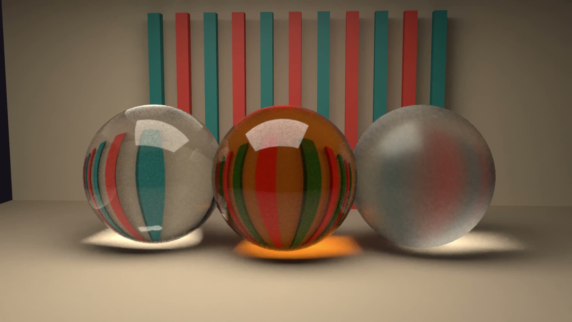 Clear, amber and frosted glass rendered in friday effects